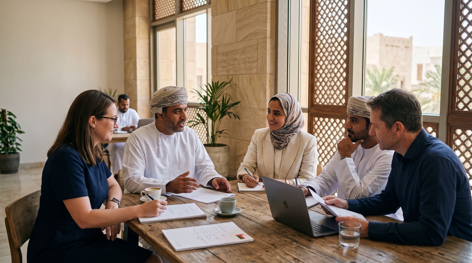 East West Brokerage team in discussion at the Muscat office